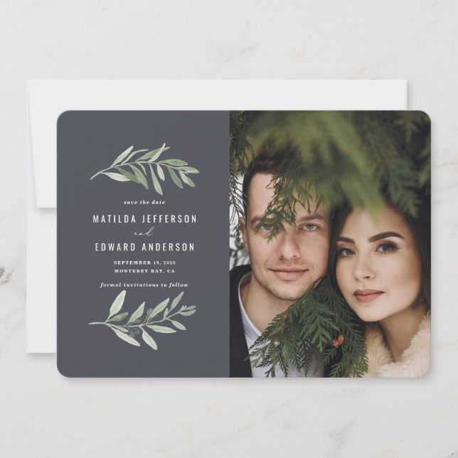 Anúncio casamento com fotos clássicas de folhagem de olive (Frente)