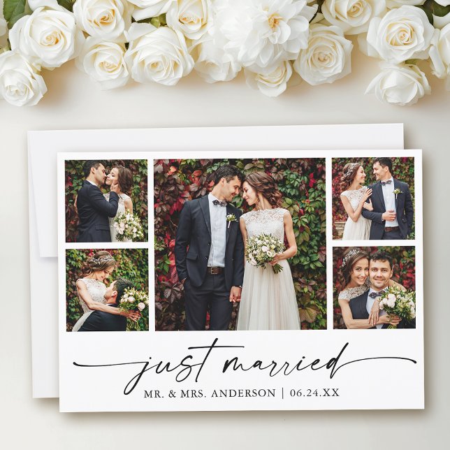 Anúncio Casamento com Fotos da Caneta 5 da Calliografia Mo (Customize to add text to back of card.)