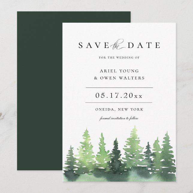 Anúncio Casamento Da Floresta De Aquarela Salva A Data (Frente/Verso)