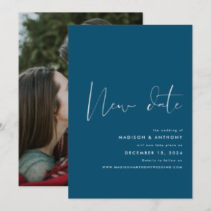 Anúncio Casamento Data Nova Foto Minimalista Azul Turquesa