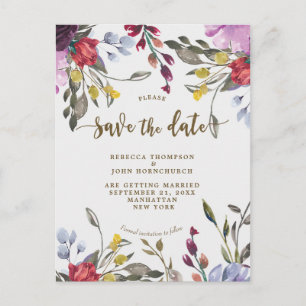 Anúncio casamento de boho wildflower salve o cartão postal