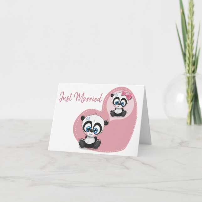 Anúncio Casamento de Coração Cor-de-Rosa Panda Bear recem  (Frente)