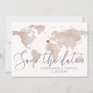 Anúncio Casamento de Destino do Mapa do Mundo Salve a Data
