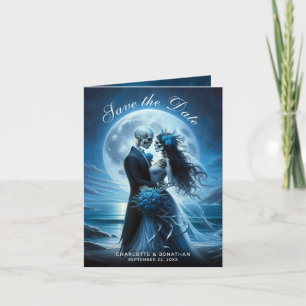 Anúncio Casamento de Esqueleto Azul Gótico Save the Date