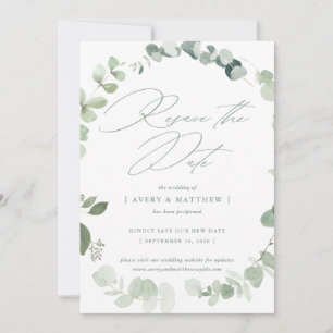 Anúncio Casamento de Eucalipto Elegante Re-Salvar a Data
