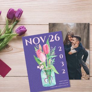 Anúncio Casamento de Foto Floral Roxo Moderno Salve a Data