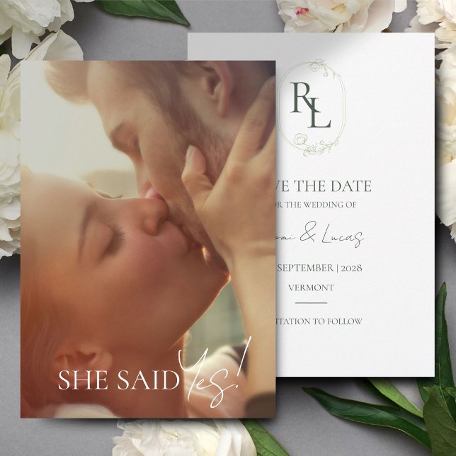 Anúncio Casamento de Fotografia do Monograma Floral Verde- (Criador carregado)