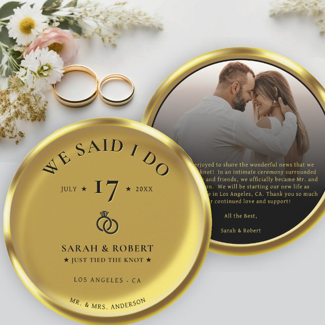 Anúncio Casamento de Fotografias Elegante de Moedas Dourad (Gold Coin Elegant Photo Wedding Announcement)