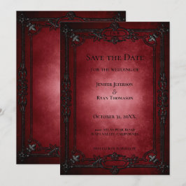 Anúncio Casamento de Halloween em estilo gótico vermelho p