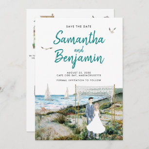 Anúncio Casamento de Linha Cronológica de Cores Aquáticas