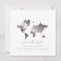 Casamento de mapa mundial de aquarelas metálicas d