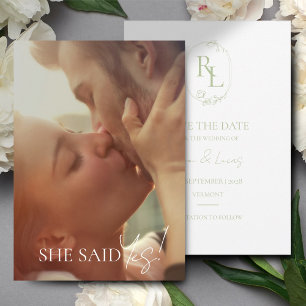 Anúncio Casamento De Monograma Verde Branco Salva A Data