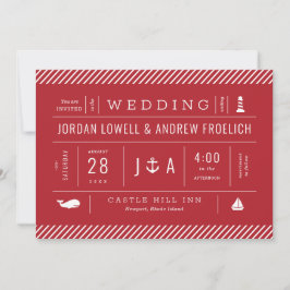 Anúncio Casamento de Praia Náutica Vermelha e Azul