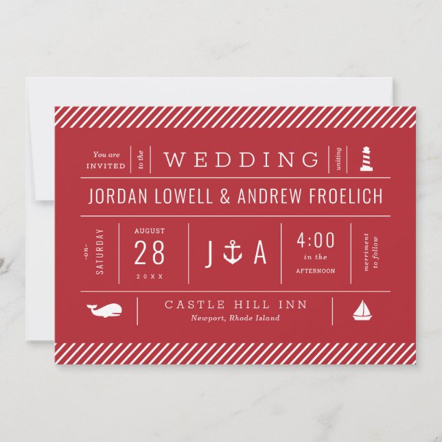 Anúncio Casamento de Praia Náutica Vermelha e Azul (Frente)