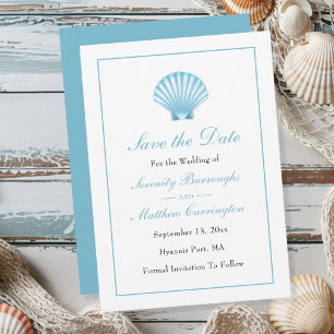 Anúncio Casamento de Shell Azul de Praia Elegante Salve a