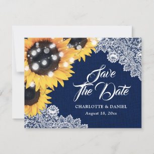 Anúncio Casamento de Sunflower em Lona Azul Marinho com Re