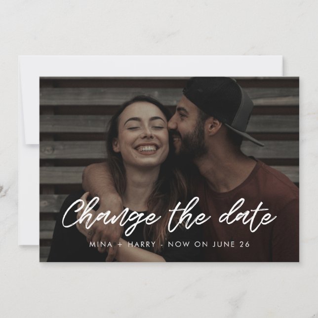 Anúncio Casamento de tipografia moderna Mudar a data (Frente)