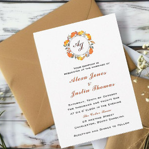 Anúncio Casamento elegante com folhagem de outono monogram