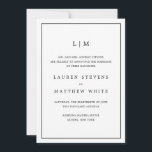 Anúncio Casamento elegante de monograma branco e preto sim<br><div class="desc">Anúncio de casamento simples apresentando um design moderno, mas elegante, com suas duas letras de monograma no topo e seus detalhes cercados por uma fina borda. Todo o texto está em preto, sobre um fundo branco e as fontes e cores de fundo podem ser alteradas para qualquer cor desejada clicando...</div>