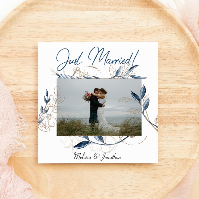 Anúncio Casamento Elegante Floral Moderno Dourado Azul (Criador carregado)