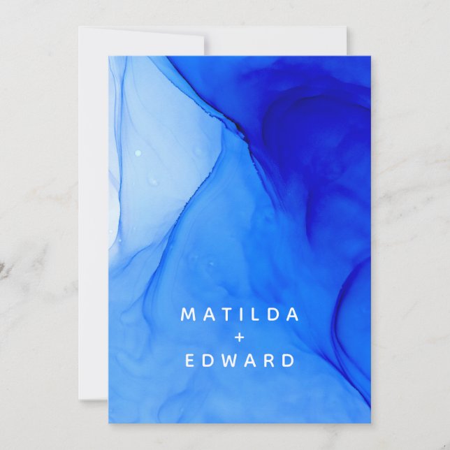 Anúncio casamento elegante moderno azul e branco (Frente)