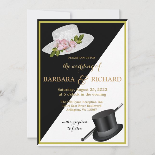 Anúncio Casamento Floral Branco e Preto Elegante (Frente)