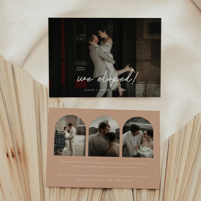 Anúncio Casamento Fuga com Arco de Fotos Multi Bege Modern (Criador carregado)