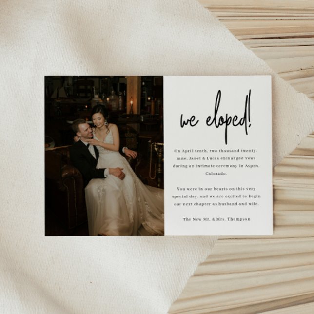 Anúncio Casamento Fuga com Foto de Roteiro Minimalista (Criador carregado)