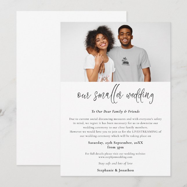 Anúncio Casamento Menor Reduzir Foto Script Moderno (Frente/Verso)