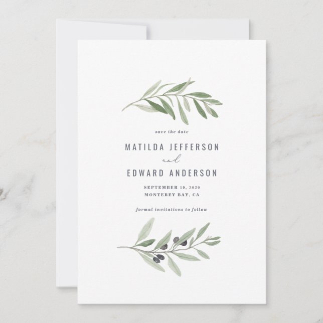 Anúncio Casamento mínimo moderno de folhagem de oliveira (Frente)