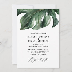 Anúncio Casamento moderno minimalista com folhagem de folh