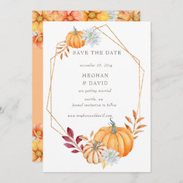 Anúncio Casamento outono Rustic Watercolor Orange Pumpkins