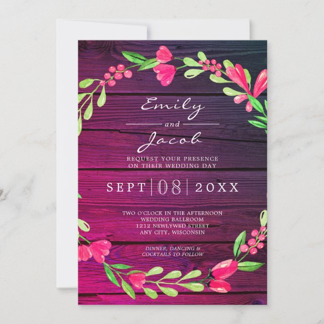 Anúncio Casamento Rústico de Madeira Roxa com Floral Rosa  (Frente)