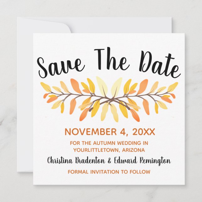 Anúncio Casamento Salvar a Data Rústico Minimal Folhas de  (Frente)