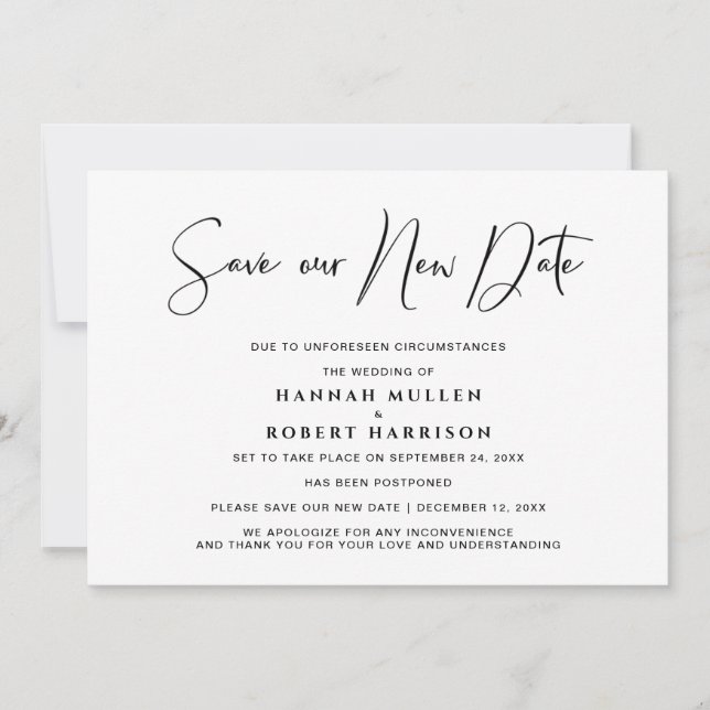 Anúncio Casamento Salve nossa Nova Data Adiando Mínimo (Frente)