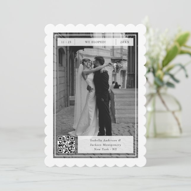 Anúncio Casamento Secreto Selo Moderno Retro Código QR (Em pé/Frente)