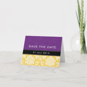 Anúncio Casamento tema damasco Roxo Amarelo Salvar a Data