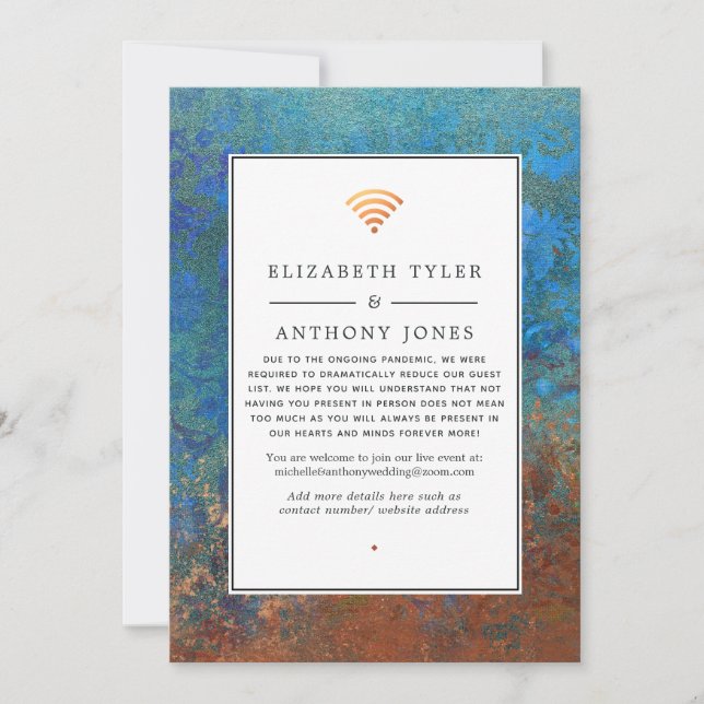 Anúncio Casamento Virtual Grunge Copper Patina & Turquesa (Frente)