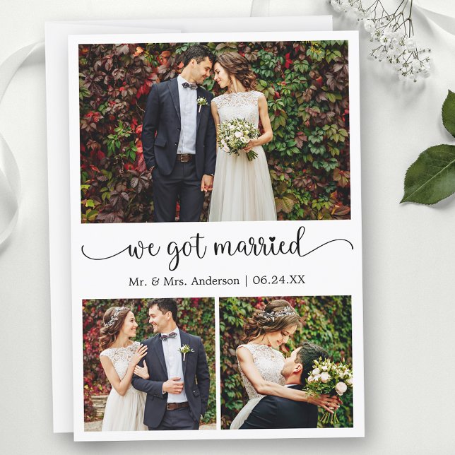 Anúncio Casámos com Calliografia do Coração 3 Casamento Fo (Customize to change your personalized text size, text style or to add text to back of card.)