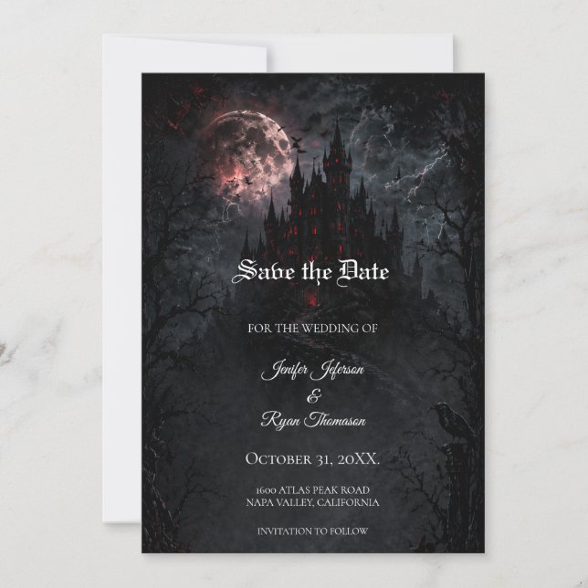 Anúncio Castle Gothic wedding save the date invitation (Frente)
