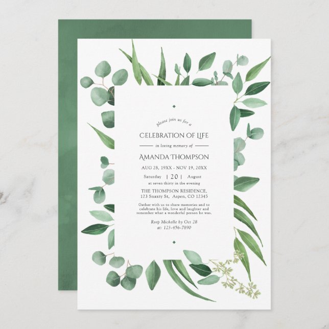 Anúncio Celebração da Vida pelo Casamento Eucalyptus Green (Frente/Verso)