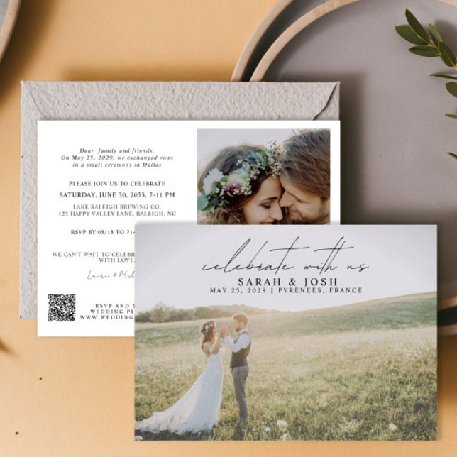 Anúncio Celebração de Código QR com Casamento de Foto Us 2 (Criador carregado)