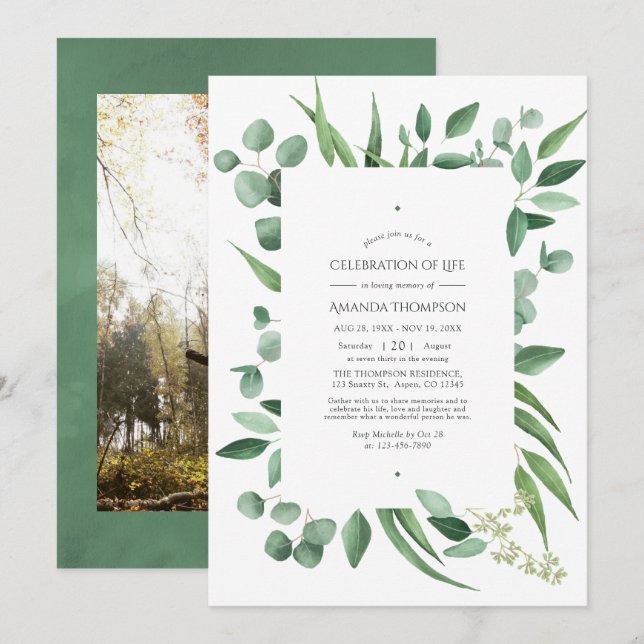 Anúncio Celebração de Vida de Casamento com Verde de Eucal (Frente/Verso)