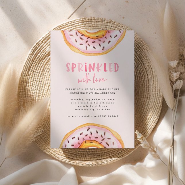 Anúncio chá de fraldas rosa-rosa-rosquinha giro-moderno (Criador carregado)