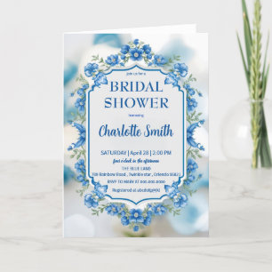 Anúncio chá de noiva antigo azul e branco Chinoiserie