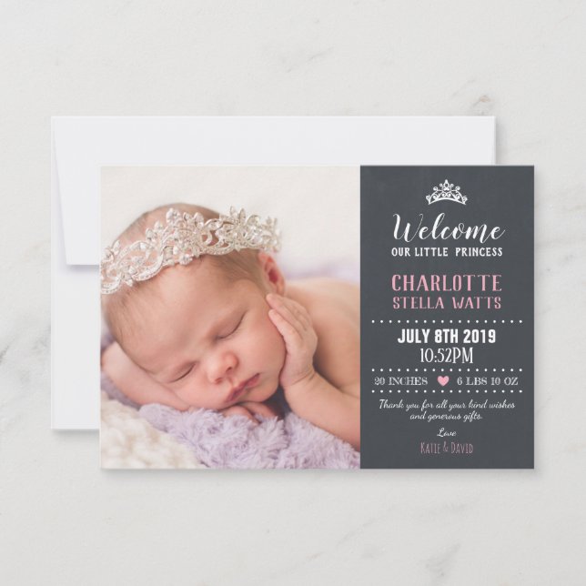 Anúncio Chalkboard Little Princess Baby Girl Foto Birth (Frente)