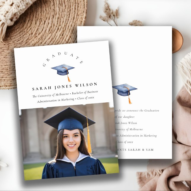 Anúncio Chapéu Mínimo Elegante de Graduação de Fotos (Criador carregado)