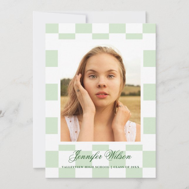 Anúncio Checkered Grad graduation announcement green (Frente)
