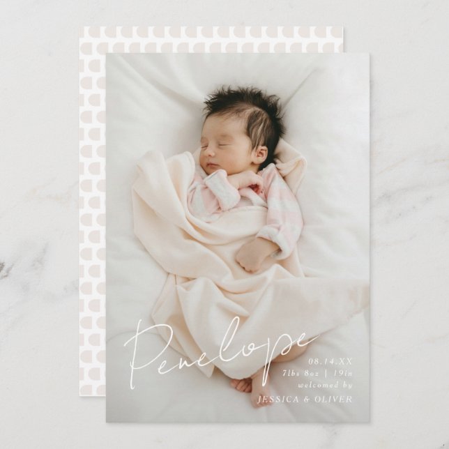 Anúncio Cheio sangrou o nome do bebê caligráfico moderno (Frente/Verso)