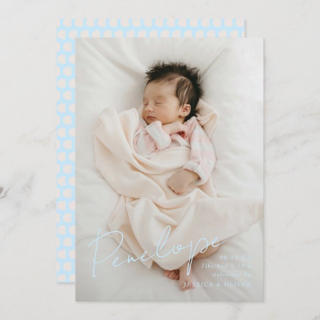 Anúncio Cheio sangrou o nome do bebê caligráfico moderno (Frente/Verso)